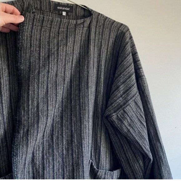 Eskandar Wool-Cashmere Oversized Jacket – Charcoal Stripe (Free Size) - Picture 5 of 15